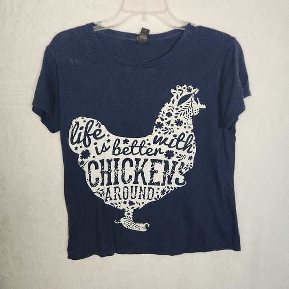 Anvil navy blue short sleeve t-shirt - size L. "Life is better with chickens" - Picture 5 of 10